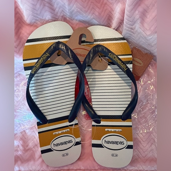 NWT men’s Hivaiana’s Nautical flip flops navy/gold/white sz 13 - Picture 1 of 5